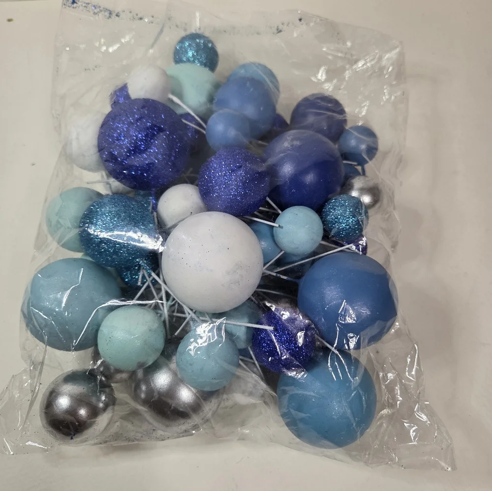 70 Pcs Ball Cake Topper Birthday Cake. Blue Topper Glitter Foam Balloons Cake